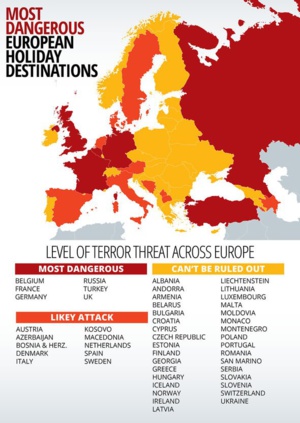 Source: Daily Express. Holidays 2019: The FCO has mapped the most dangerous holiday destinations in Europe