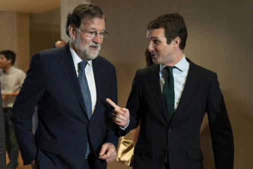 Mr Pablo Casado with Mr Mariano Rajoy (current and latest PP leaders) on July 2019 in Madrid, Spain. Source: David Mudarra (El Mundo)